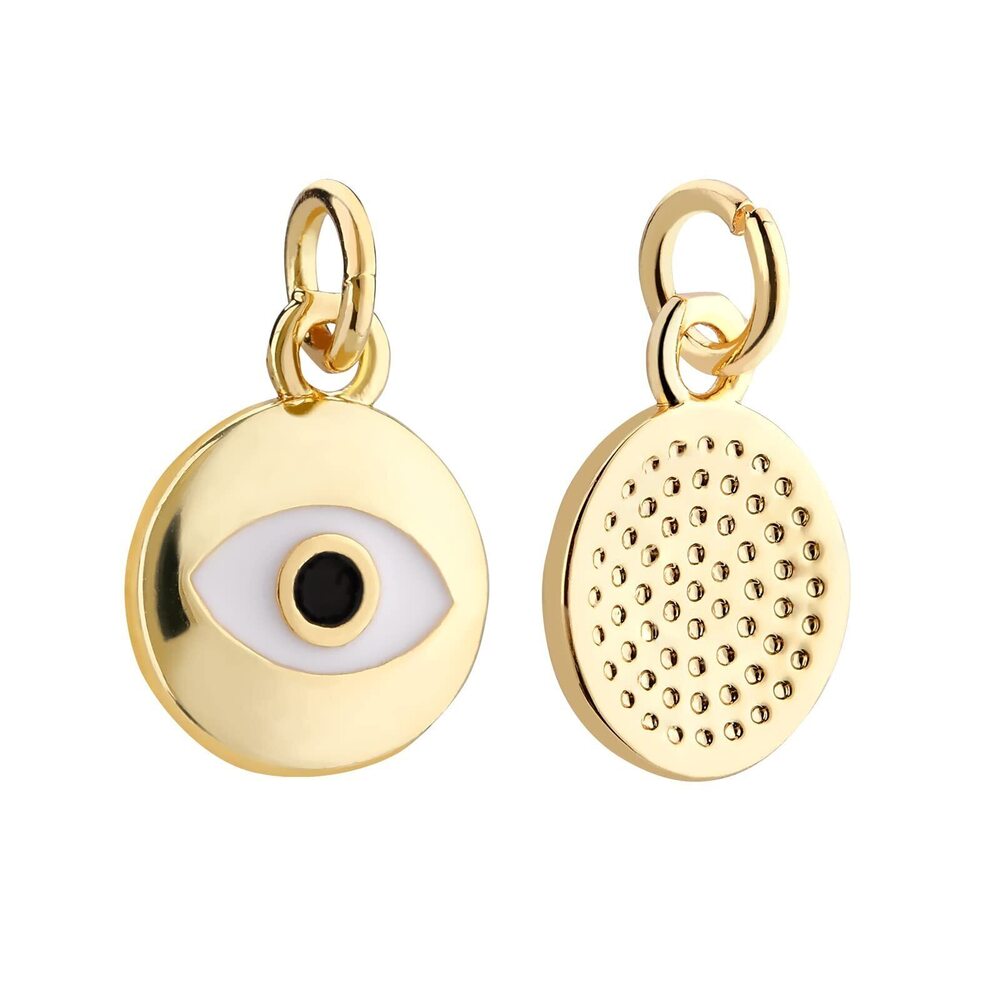 9441 10Pcs 18K Gold Plated Evil Eye Enamel Charms Flat Round Pendants